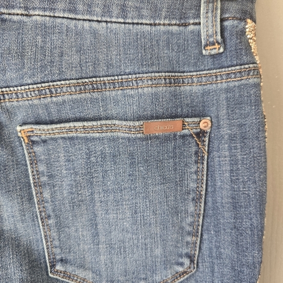 Chico's So Slimming Side-Stripe Girlfriend Ankle Jeans WOMEN'S Size 0 Blue 28x28 - Picture 11 of 13